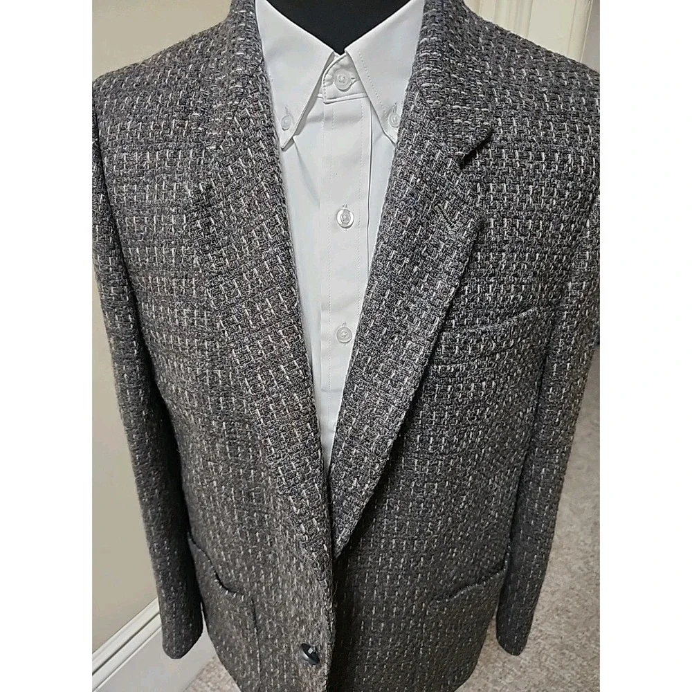 Vintage 80s 90s Gap Wool Tweed Single Button Blazer Gray Brown Blue Textured 40R